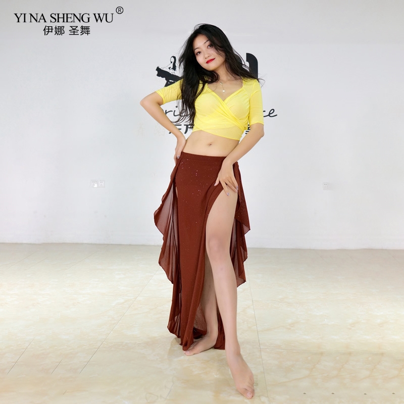 New Belly Dance Costumes Set 2pcs Sexy Water Yarn Top Long Split Skirt Female Women Bellydance Short Sleeves Training Clothes, B-red
New Belly Dance Costumes Set 2pcs Sexy Water Yarn Top Long Split Skirt Female Women Bellydance Short Sleeves Training Clothes, B-red