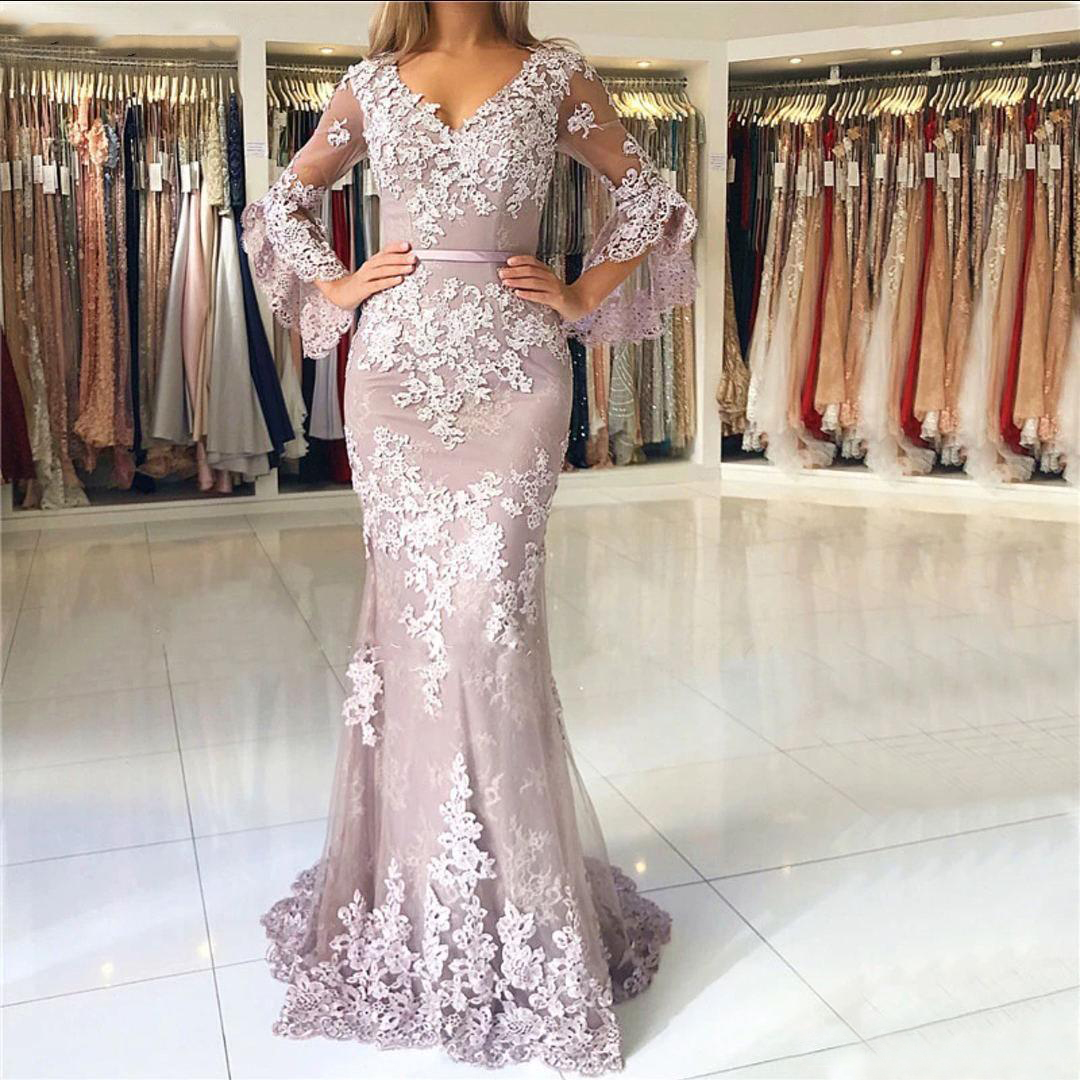 Appliques Lace Prom Dresses 2020 V Neck Long Sleeves Floor Length Mermaid Formal Evening Gowns Plus Size, Gray
Appliques Lace Prom Dresses 2020 V Neck Long Sleeves Floor Length Mermaid Formal Evening Gowns Plus Size, Gray