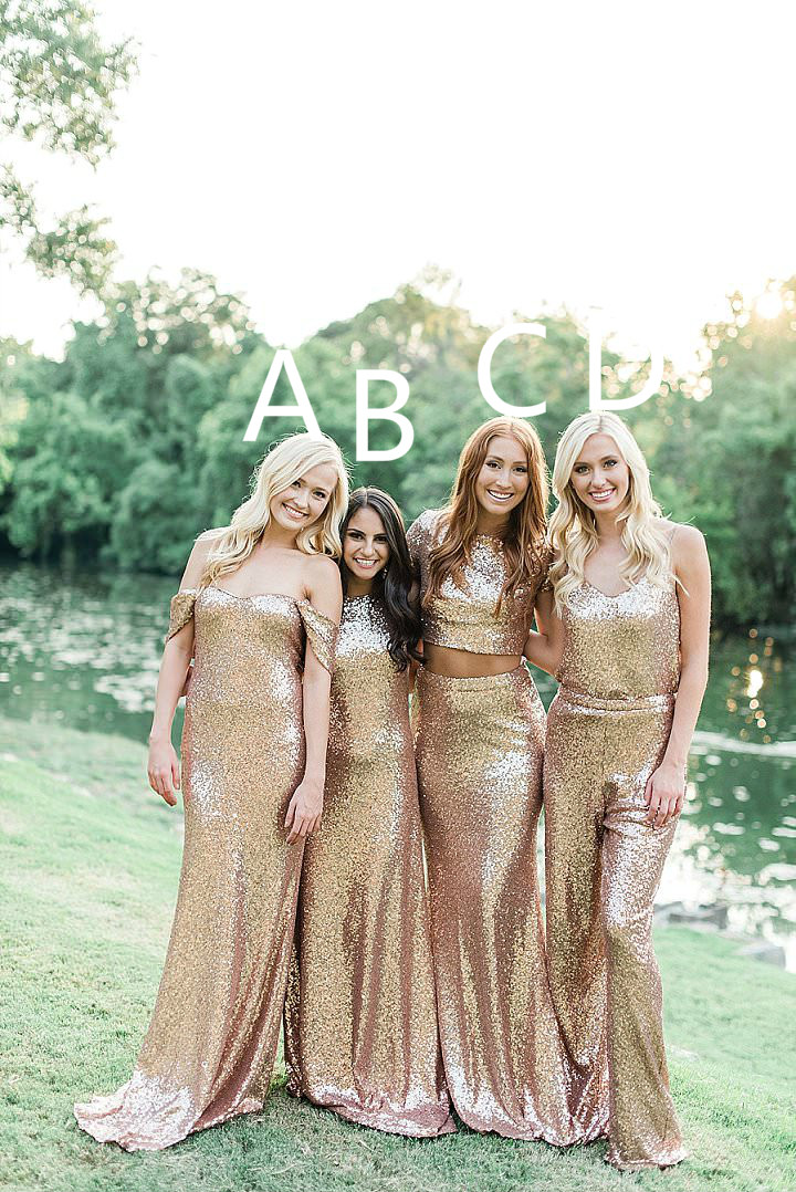 Cheap Bridesmaid Dresses 4 Styles Floor Length Sequins Sparkly Junior Prom Dress Custom Made Evening Gowns