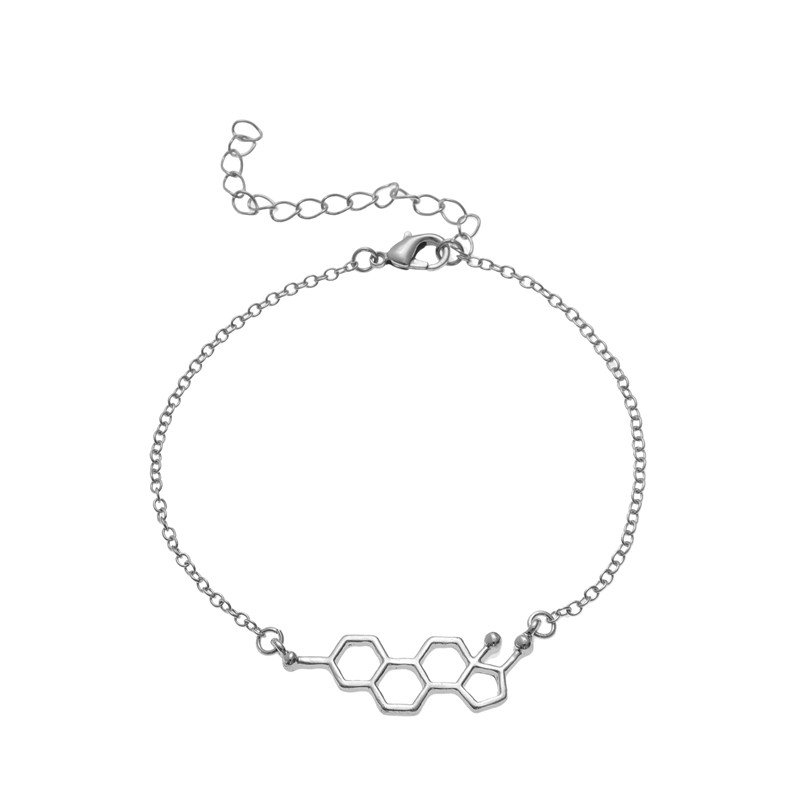5PCS Female Hormone Molecule Structure Bracelets Geometric Science Nurse Chemistry Formula Dopamine Molecular Charm Chain Women Jewelry
