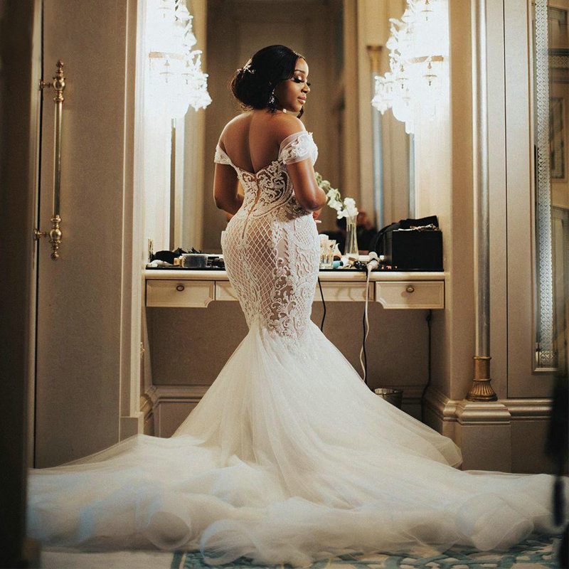 Mermaid Lace Fabulous Beaded Wedding Dresses Off The Shoulder Neck Appliqued Plus Size Bridal Gowns Tulle Trumpet Robe De Marie