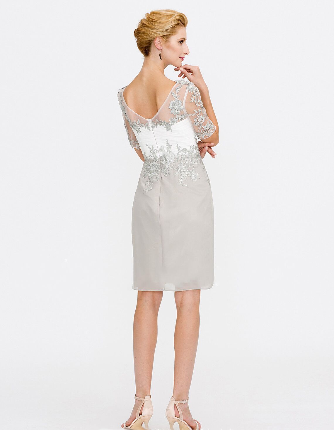 Cheap Mother Of The Bride Dresses Knee Length Lace Formal Cocktail Party Dress Jewel Neck Plus Size Wedding Guest Dresses