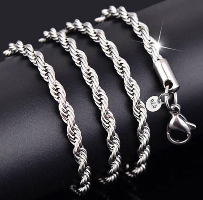 Top Quality 925 Sterling Silver Men Women Twist ROPE Chain Necklaces 2MM
