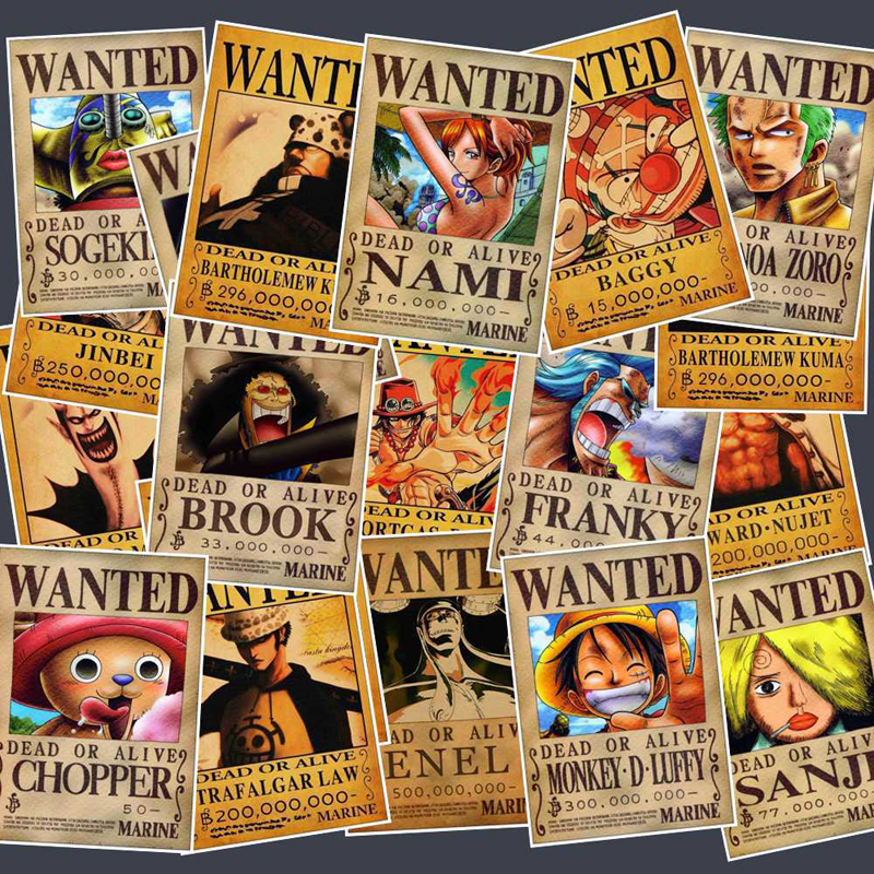 25pcs/Set Car Stickers Cartoon Home Decor Wall Laptop Bike Sticker Retro Wanted One Piece Japanese Anime Kids Room Posters