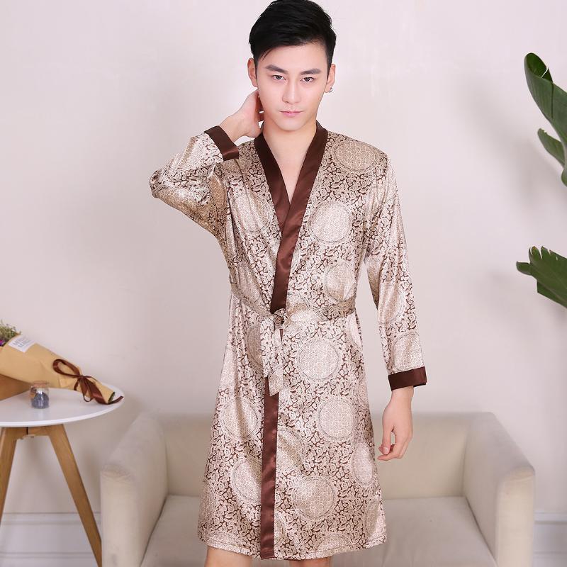Summer Pajamas Mens Silk Robes Large Sizes Gold Luxury Mens Nightgown Satin Bathrobe With Belt Purple Printed Blue Housewear Top, Beige 
Summer Pajamas Mens Silk Robes Large Sizes Gold Luxury Mens Nightgown Satin Bathrobe With Belt Purple Printed Blue Housewear Top, Beige