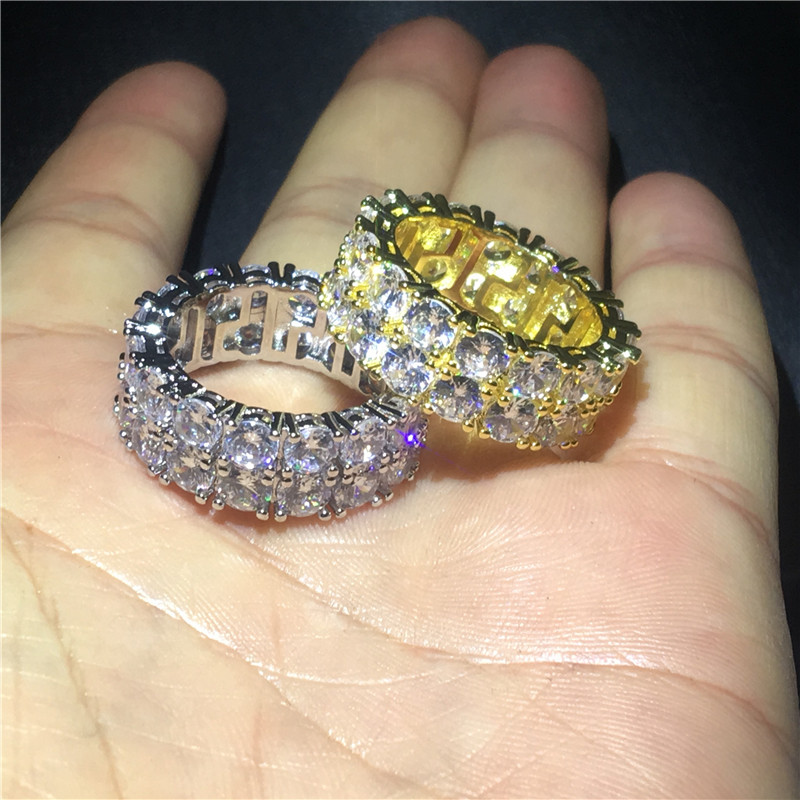 Sparkling Male Hiphop ring Gold Filled 925 silver 4mm 5A Cz Stone Party wedding band rings for men Rock Jewelry Gift