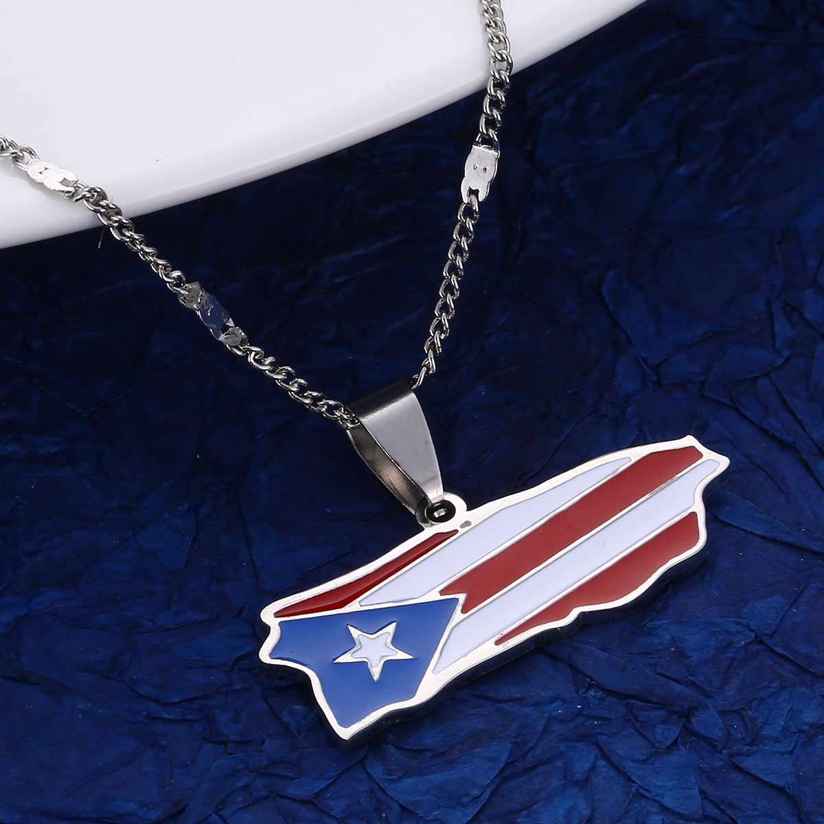 Stainless Steel Enamel Puerto Rico Map Pendant Necklace for Women Men Puerto Ricans Map Chain Jewelry