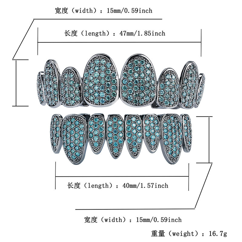 Gold & White Gold Full CZ Cubic Zirconia Iced Out Vampirt Teeth Grillz Irregular Colorful Diamond Fangs Grills Hip Hop Halloween Teeth Caps