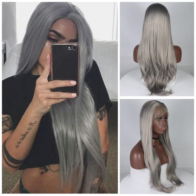 Silver Grey Free Parting Synthetic 13*4 Lace Front Wig Straight Heat Resistant Fiber Natural Hairline For Women Girls Hair Wigs, As pic 
Silver Grey Free Parting Synthetic 13*4 Lace Front Wig Straight Heat Resistant Fiber Natural Hairline For Women Girls Hair Wigs, As pic