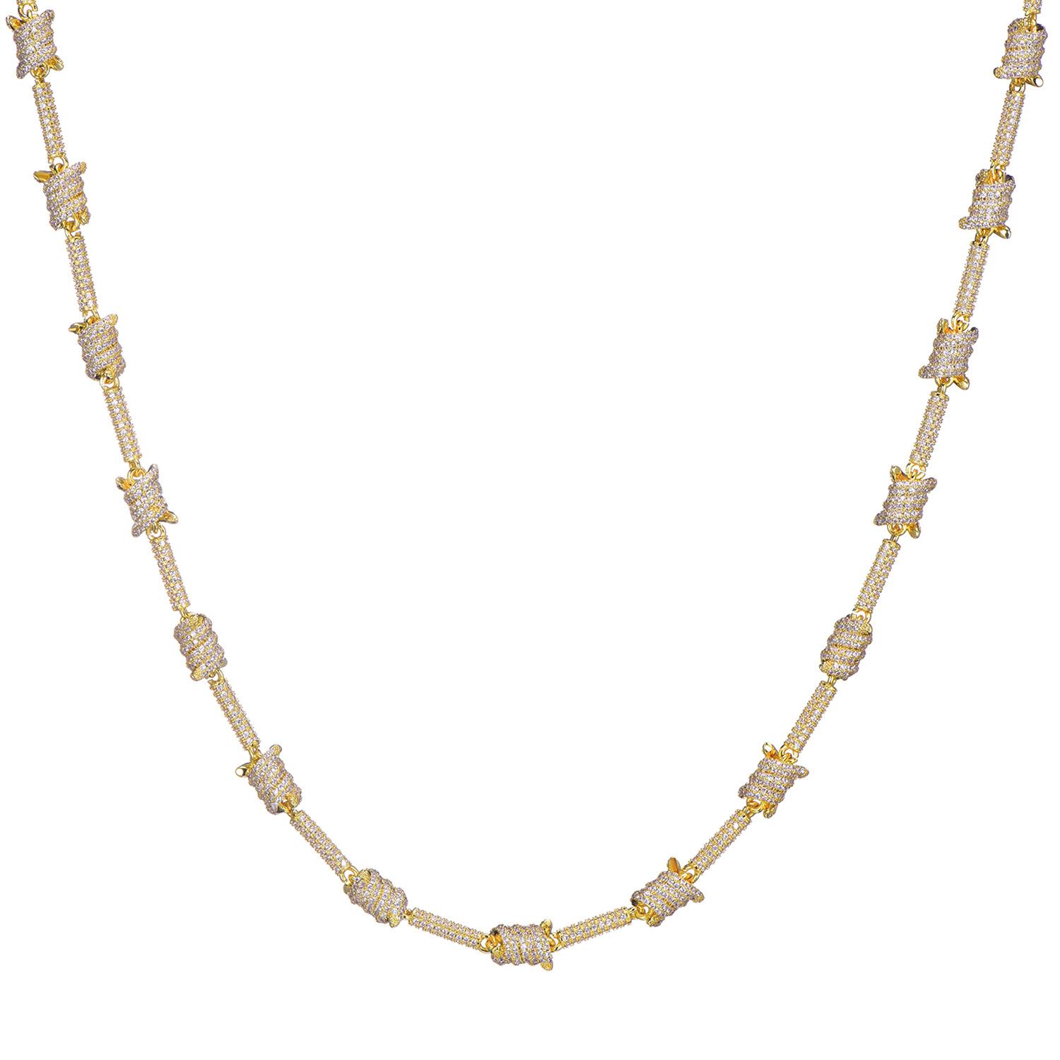 Bling Diamond Mens Wire Wrap Knot Chain Hip Hop Necklace New Personalized 18K White Gold Full Cubic Zirconia Rock Punk Jewelry Gifts for Guys Wolf Tid