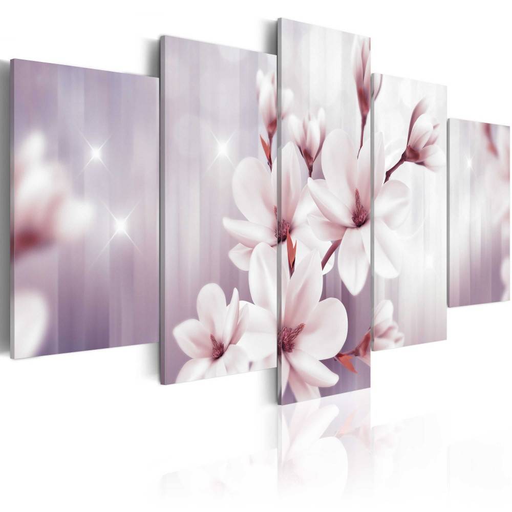Fashion Wall Art Canvas Painting 5 Pieces Green Purple Red Magnolia Flower Modern Home Decoration,Choose Color And Size No Frame