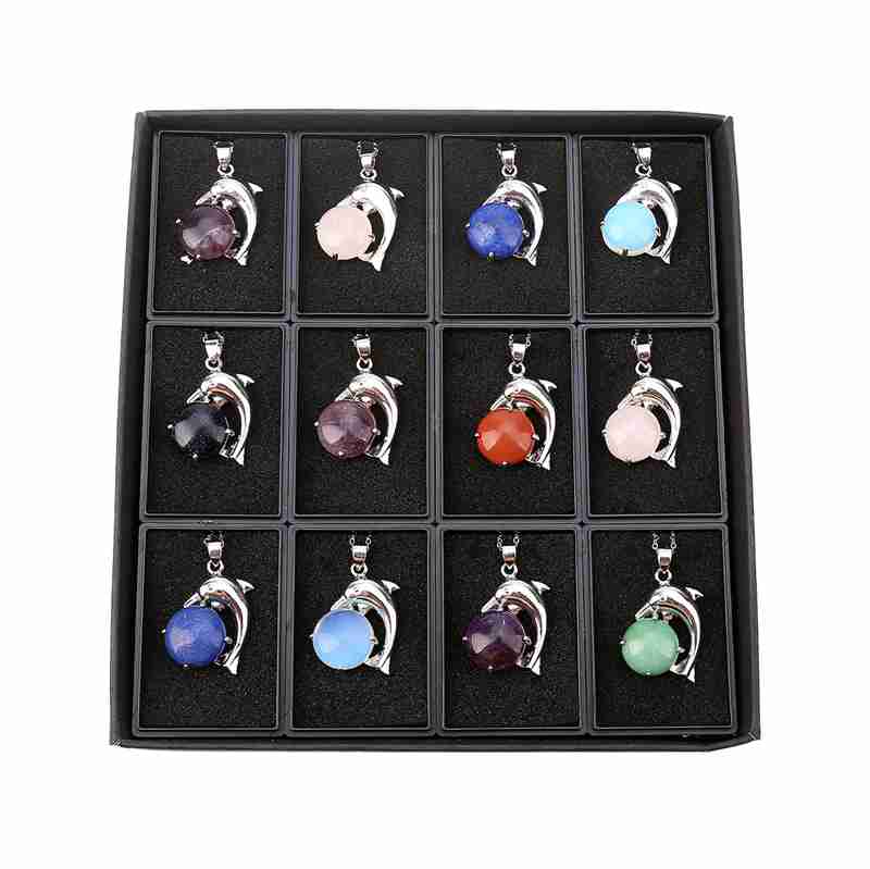 12 random alloy dolphin jewels stone pendant men and women meaning stainless steel necklace birthday gift set