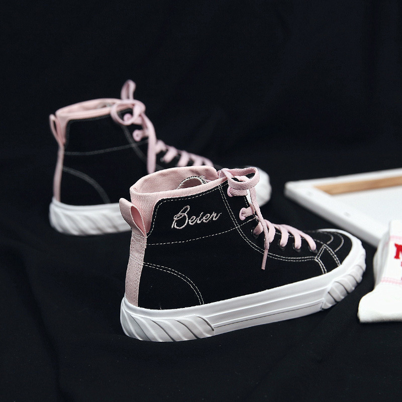 Yul canvas shoes women high help students Korean version of the 2019 spring model baiji Harajuku ulzzang new casual shoes
