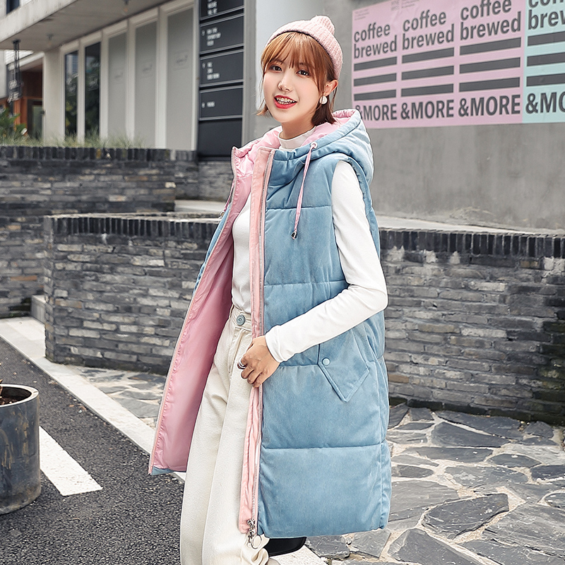 Wholesale women's autumn and winter new gold velvet long section loose warm windproof hooded down cotton vest, Creamy-white
Wholesale women's autumn and winter new gold velvet long section loose warm windproof hooded down cotton vest, Creamy-white