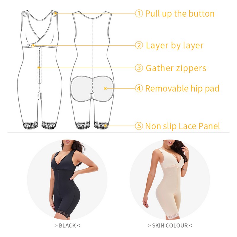 New Women Butt Lifter Underwear Full Bodyshapers Girdle Clip Zip Bodysuit Vest Plus Size High Compression Tummy Control Body Shaper