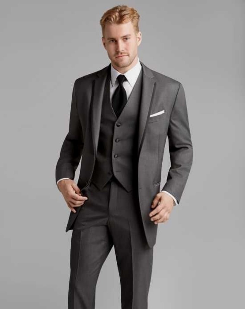New Fashion Gray Men Formal Suits Three Pieces (Jacket+Vest+Pants) Groomsmen Wear Wedding Tuxedos Prom Business Blazer