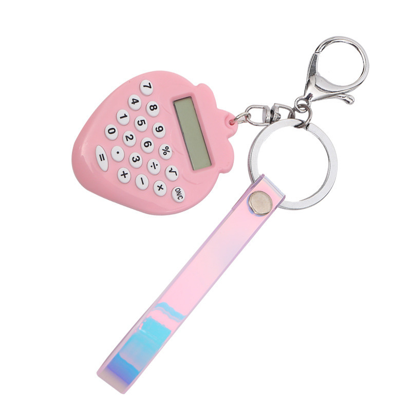 pocket size 8 Digits Display Cartoon Mini Ultra-thin Button Battery Cute stawberry Calculator with key chain for school student