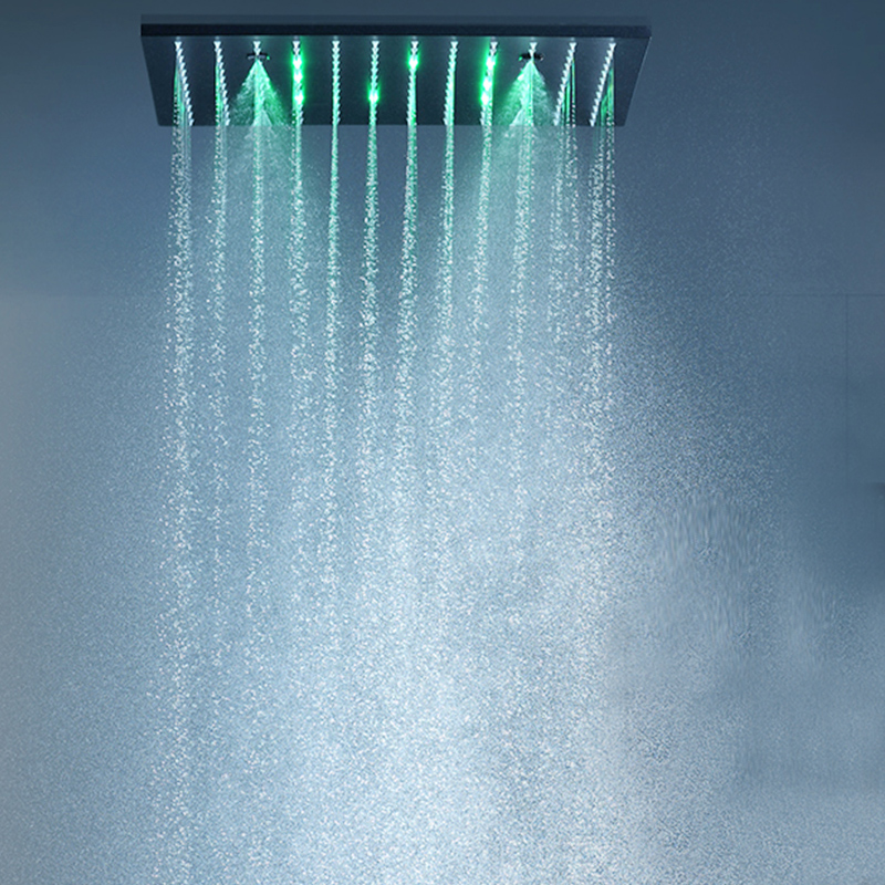 Bathroom Black Rainfall ShowerHead 304 stainless steel 16"/20" LED Light Color Changing Overhead Faucets SPA Mist Rain Bath System Panel