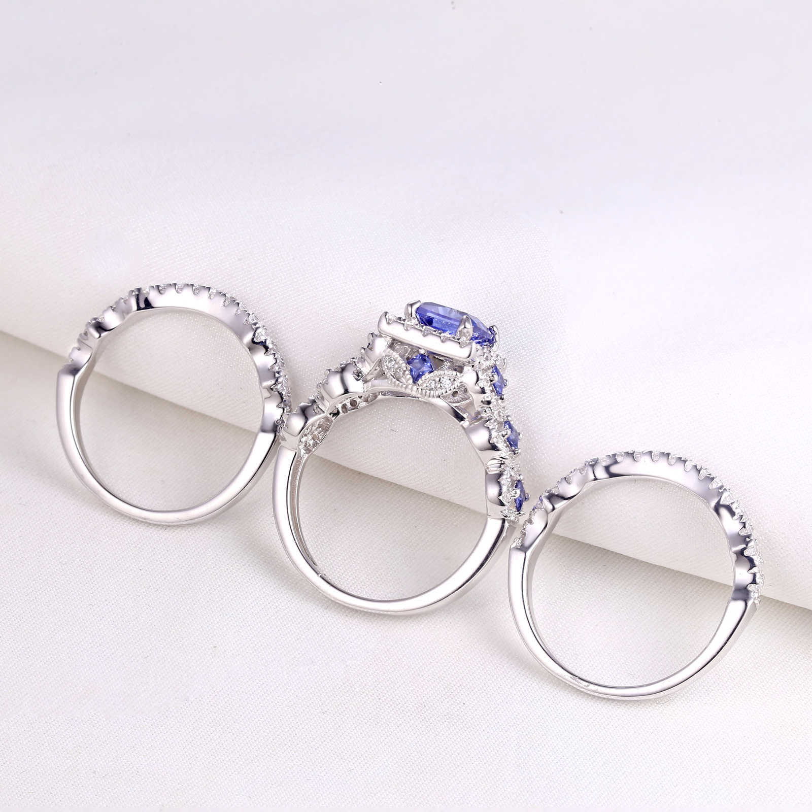 Wuziwen Purple Blue Princess Cut Tanzanite Gemstone Wedding Ring Set For Women Classic Jewelry 3 Pcs 925 Sterling Silver Rings CJ191210