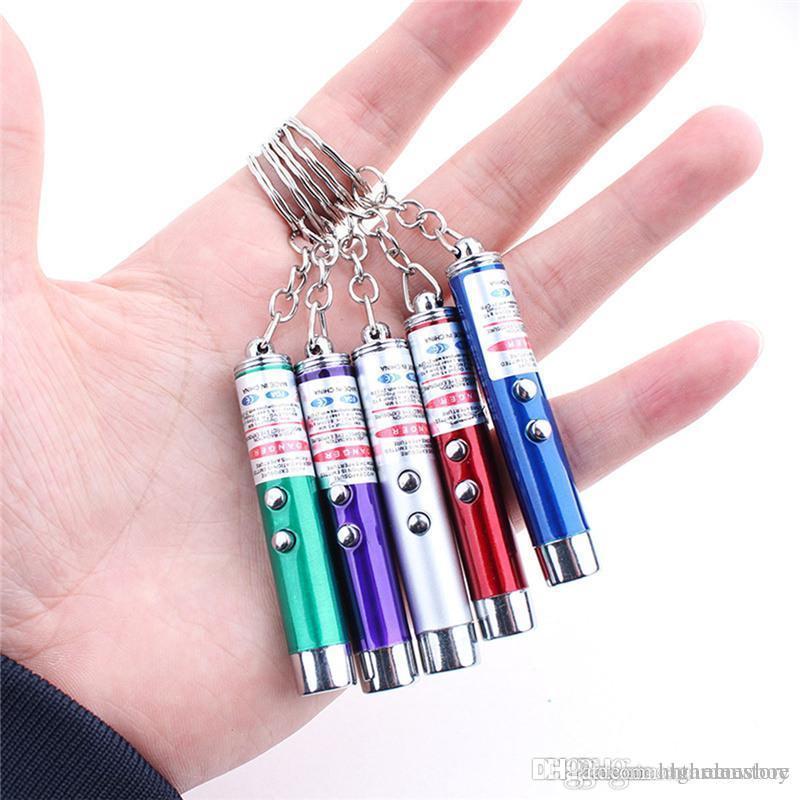 2in1 Red Laser Pointer Pen Key Ring with White LED Light Show Portable Infrared Stick Funny Cats Pet Toys with Retail Packing