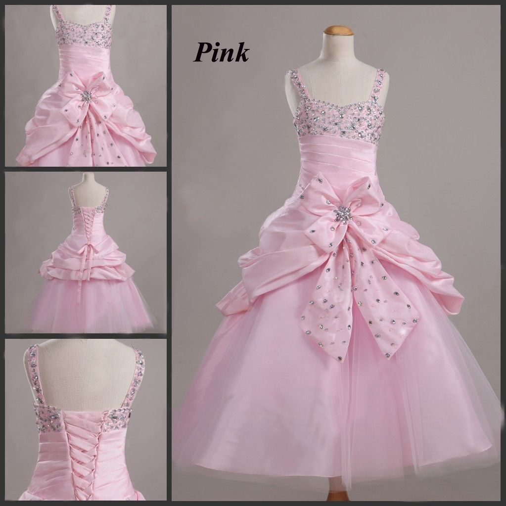 Lovely Green Blue Red Pink Straps Flower Girl Dress Girl's Pageant Dresses Birthday Dresses Girl's Skirt Custom SZ 2 4 6 8 10 12 T424019