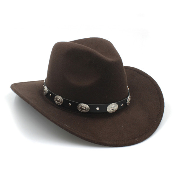Rollup Large Brim Wool Felt Hats Women Men Western Cowboy Hat With Punk Leather Belt Jazz Cap