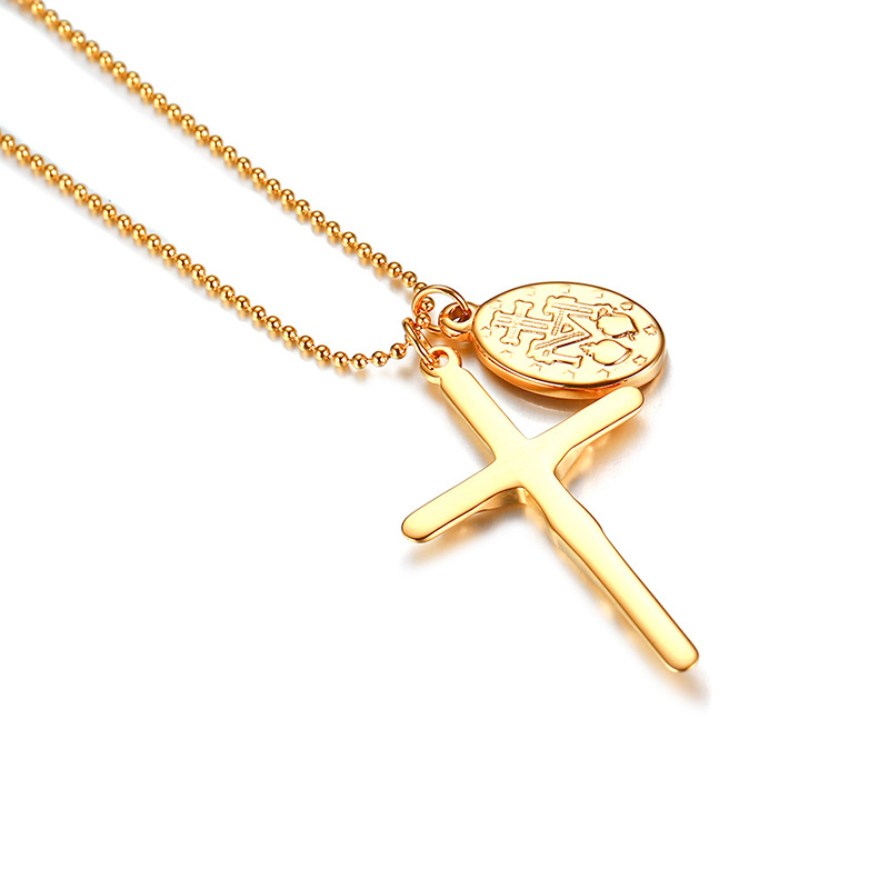 Virgin Mary Necklace in Stainless Steel Gold Medallion Necklace Religious Miraculous Jewelry
