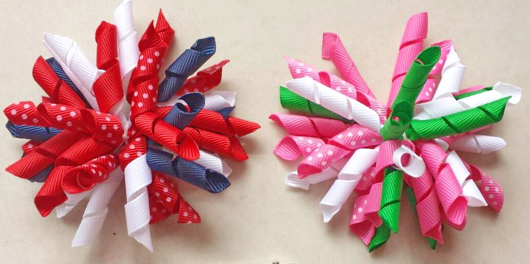 Girl women Corker hair bobbles Accessories 4" M2M Gymboree style prints dot Curlies loop Ribbon Korker hair bows clips 20pcs PD007