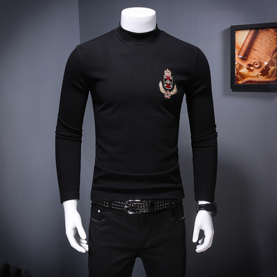 2019 new autumn and winter base with high collar long-sleeved T-shirt thick t-shirt badge embroidery large size men' t-shirt, Brown
2019 new autumn and winter base with high collar long-sleeved T-shirt thick t-shirt badge embroidery large size men' t-shirt, Brown