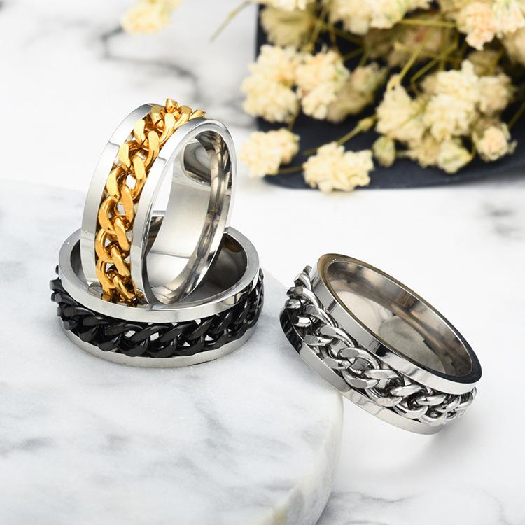 Stainless Steel Removable Spin Ring band rings Rotatable gold chains mens rings fashion jewelry
