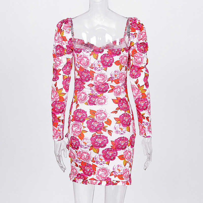 Cryptographic Elegant Women Floral Dresses Backless Long Sleeve Anomalistic Hem Fall 2019 Wrap Dresses Vintage Pink Dresses Lady T200416