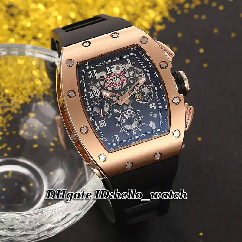 New RM011 Black Skeleton Dial Felipe Massa Flyback Automatic Mens Watch Rose Gold Case Black Rubber Strap Gents Sport Watches hello_watch, R011rg-f
New RM011 Black Skeleton Dial Felipe Massa Flyback Automatic Mens Watch Rose Gold Case Black Rubber Strap Gents Sport Watches hello_watch, R011rg-f