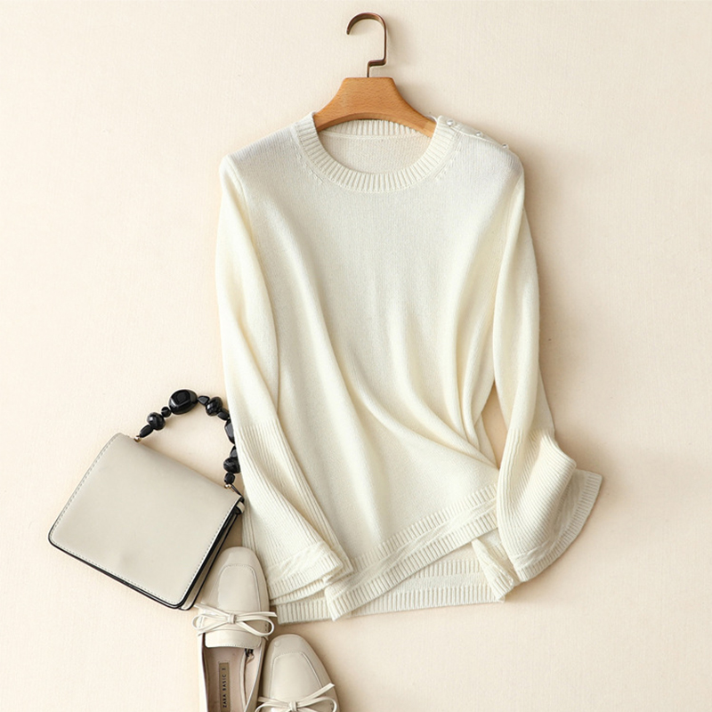 autumn new style shoulder pearl decorate crew neck white pullovers knitted fashion casual soft cashmere merino wool sweaters, Ivory
autumn new style shoulder pearl decorate crew neck white pullovers knitted fashion casual soft cashmere merino wool sweaters, Ivory