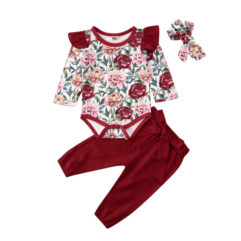 2020 Newborn Kid Baby Girl Clothes Floral Romper Bodysuit Tops+Pants+Haedband Autumn Spring 3pcs Outfits Set 0-24M, Red
2020 Newborn Kid Baby Girl Clothes Floral Romper Bodysuit Tops+Pants+Haedband Autumn Spring 3pcs Outfits Set 0-24M, Red