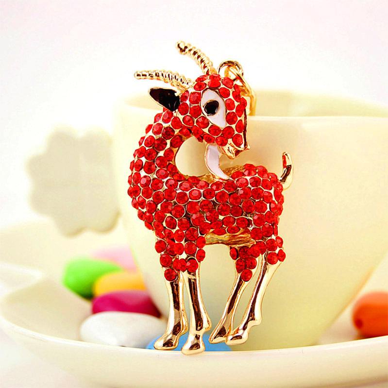 Full Rhinestone Metal Animal Goat Sheep Pendant Car Keychain Gold Tone Alloy Car Accessories Key Holder Women Bag Accessory 3pcs