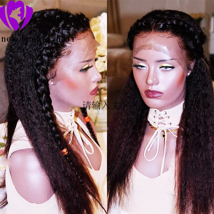 Yaki straight hair wigs lace front wig wholesale kinky straight synthetic lace front wig heat resistant for American black women