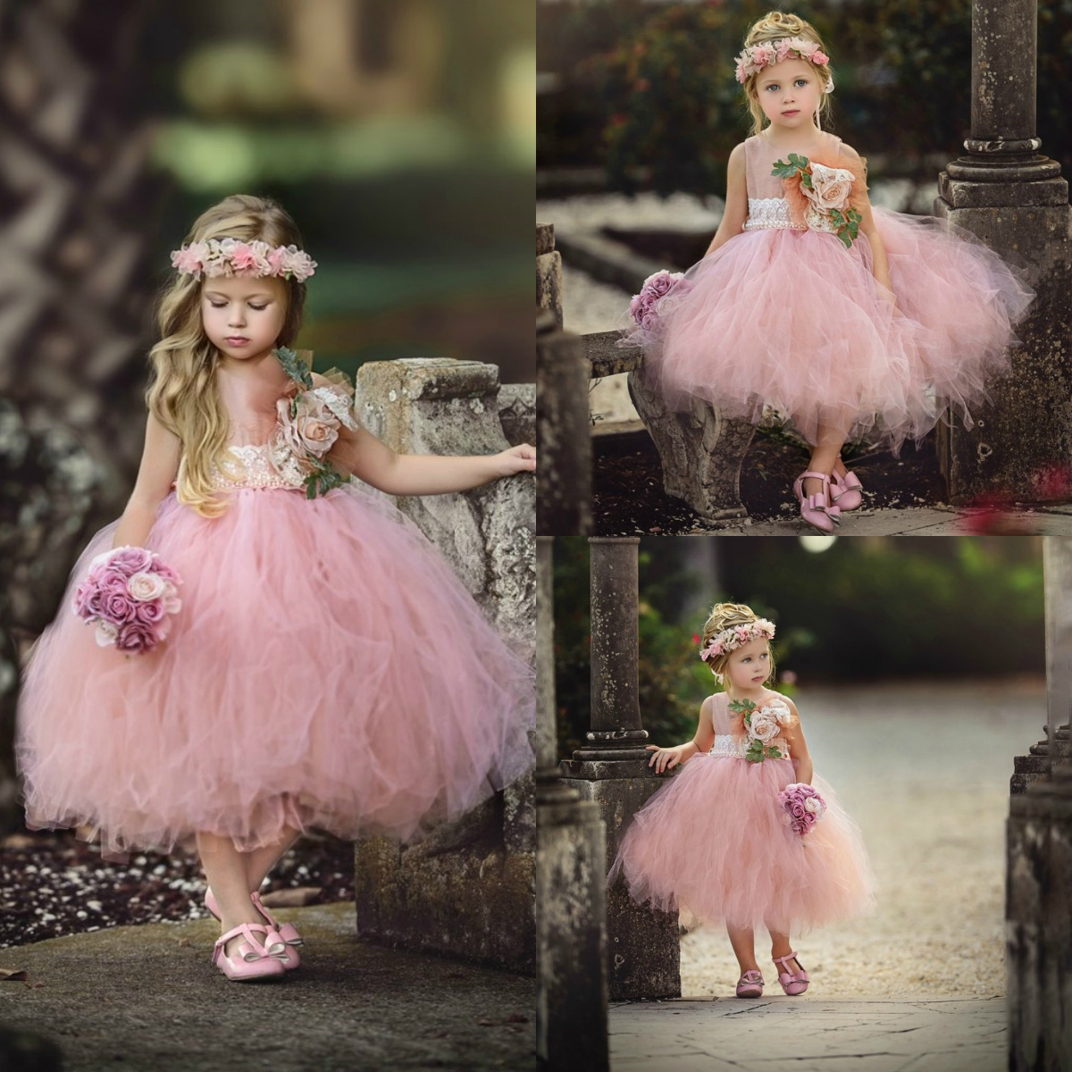 Vintage Hand Made Flower Girls Dresses For Weddings Blush Pink Ball Gown Princess Dress For little Girl Sleeveless Hot Sale Pageant Gowns