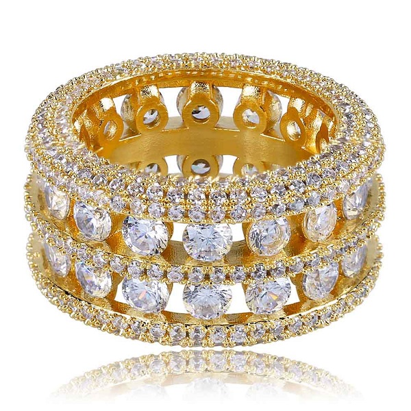 Double Rows Rings Hip Hop Shining 18k Real Gold Plated Cubic Zircon Diamond Finger Ring Jewelry