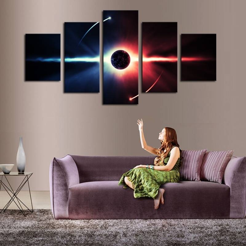 5pcs/set Unframed Fantasy Universe Two Poles Wall Art Oil Painting On Canvas Fashion Textured Paintings Picture