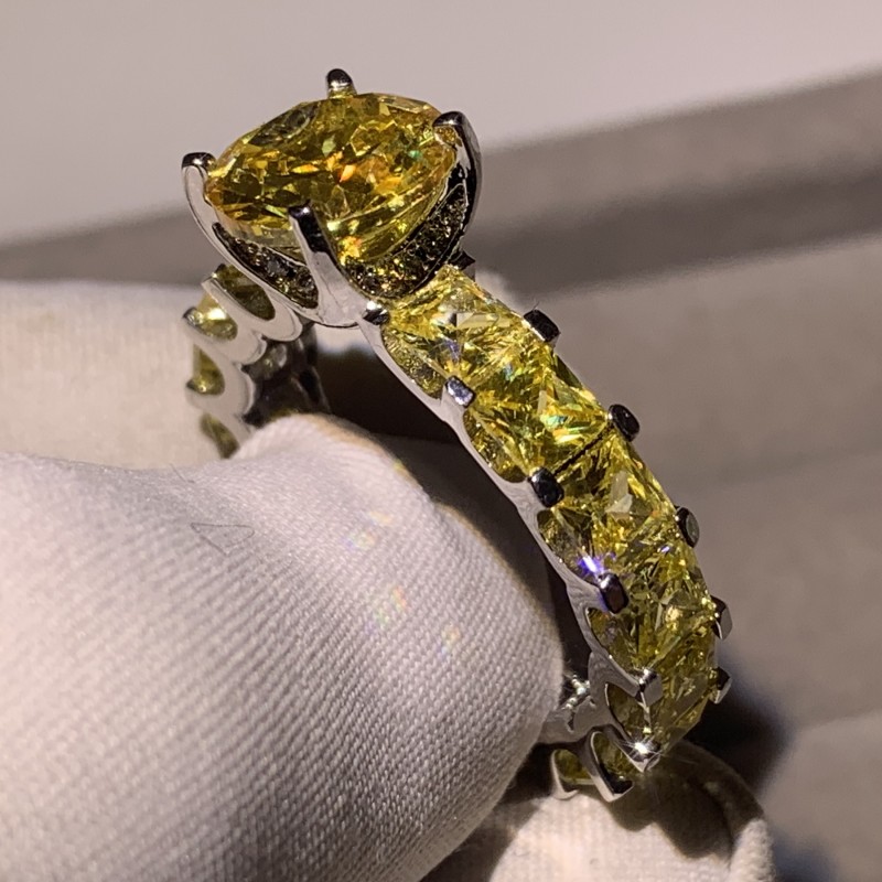 High-Quality Sterg Sier Princess Cut Yellow Topaz CZ Dia Bridal Ring for Women de38