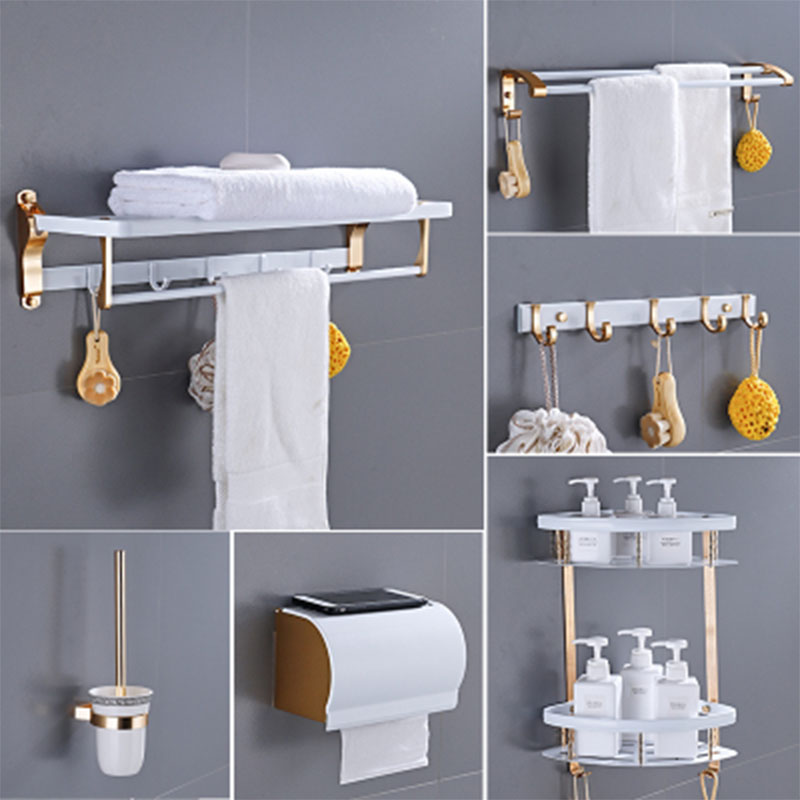 White Bathroom Accessories Set Towel Rack Space Aluminum Cormer Shelf Wall Gold Robe Hook Tissue Box Toilet Brush Holder
White Bathroom Accessories Set Towel Rack Space Aluminum Cormer Shelf Wall Gold Robe Hook Tissue Box Toilet Brush Holder