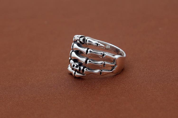 925 sterling silver punk vintage jewelry American hand-made designer skull Skeleton hands antique silver band rings for women & men