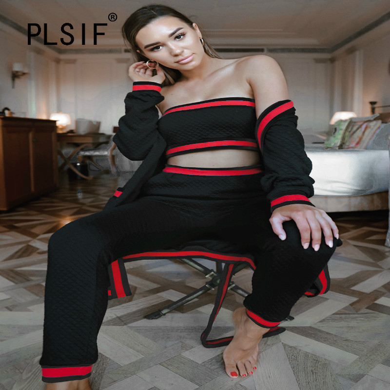 Fashion red striped women costume strapless short bra top + pencil pants and long cloak 3 piece set sexy casual outfit, Black
Fashion red striped women costume strapless short bra top + pencil pants and long cloak 3 piece set sexy casual outfit, Black