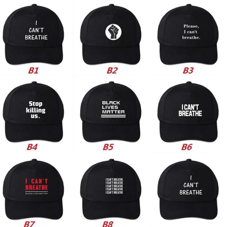 US STOCK !Hot I Can't Breathe Hat Black Lives Matter Parade Caps Outdoor Summer Sunscreen Snapback I Cant Breath Caps Party Hats 6091