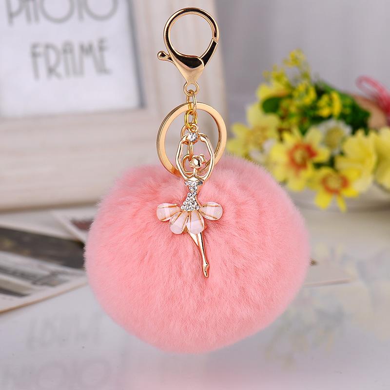 New Cute Ballerina Keychains with Rhinestone Ballet Plush Ball Keyrings for Gifts Charm Key Chain Ring Jewelry 6pcs/Lot