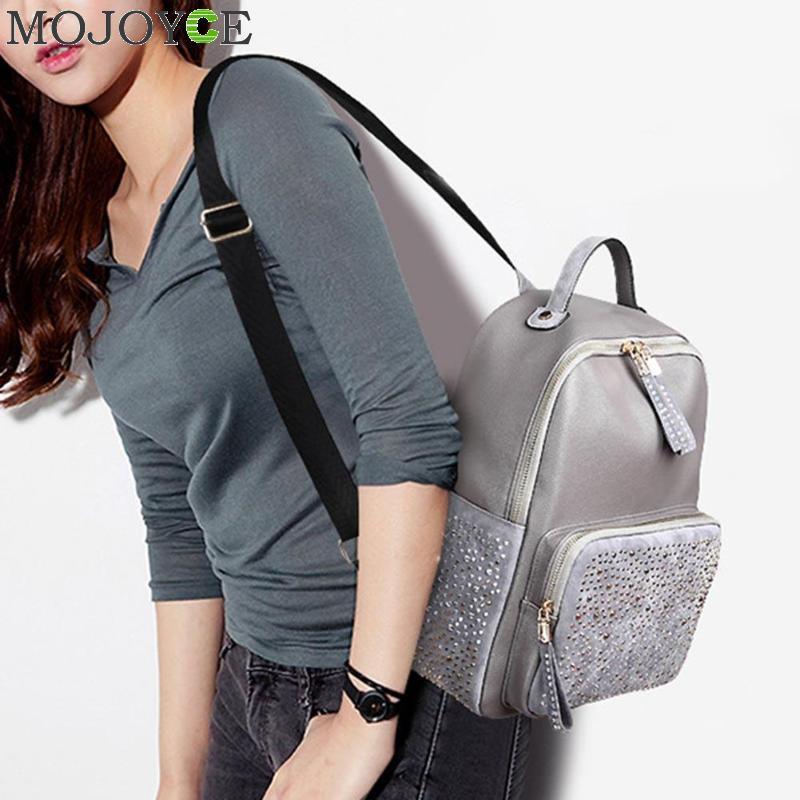 Leisure Style Women Backpack With Rhinestone PU Leather Female Backpacks High Capacity Travel Back Pack Bags Red Black Gold Y18110202