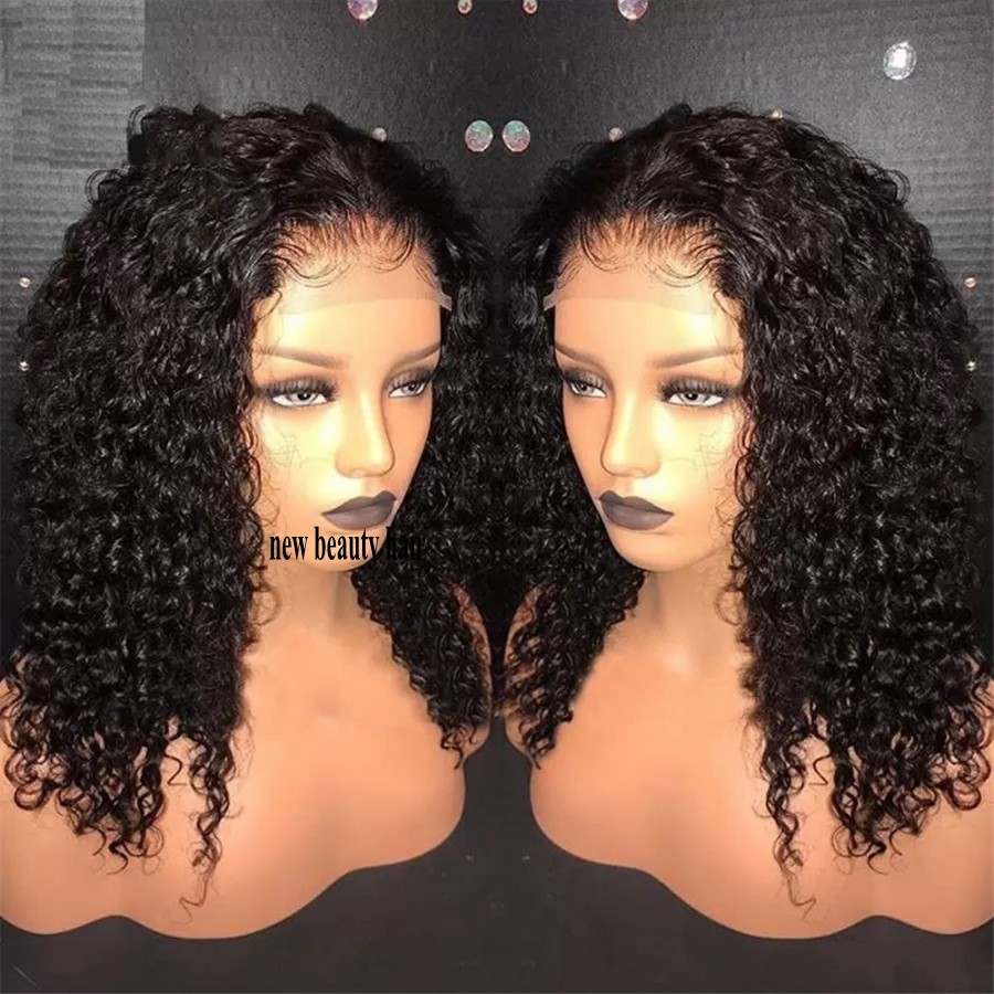 Natural Hairline 180% Density Short bob Kinky Curly Synthetic Lace Front Wig with Baby Hair Swiss Lace Black Hair Halloween Wigs For Women