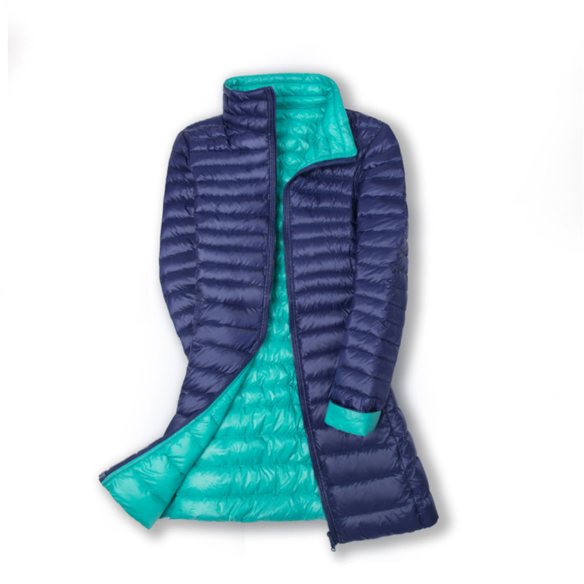 Autumn Stand Collar Coats New Winter Women Down Coat On Both Sides Midi Long Lady Light Thin White Duck Down Jacket, Navy blue and lake
Autumn Stand Collar Coats New Winter Women Down Coat On Both Sides Midi Long Lady Light Thin White Duck Down Jacket, Navy blue and lake