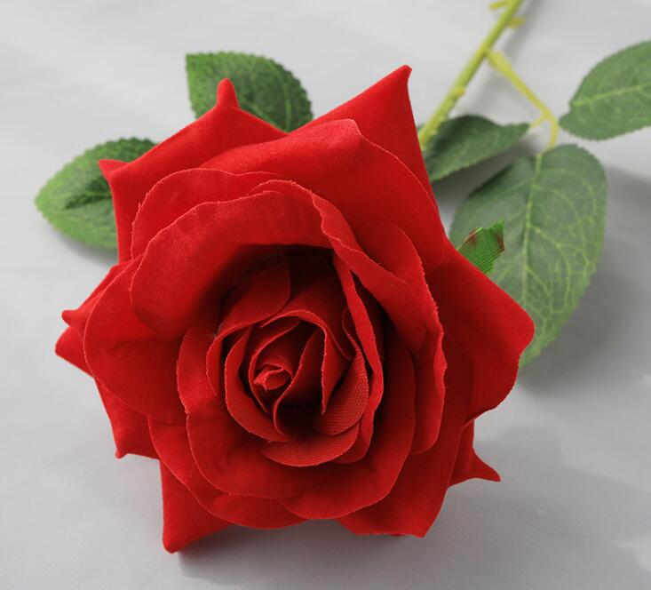 Artificial flowers single stem rose flowers for Wedding home decorations valentine day gift velvet material artificial rose flowers