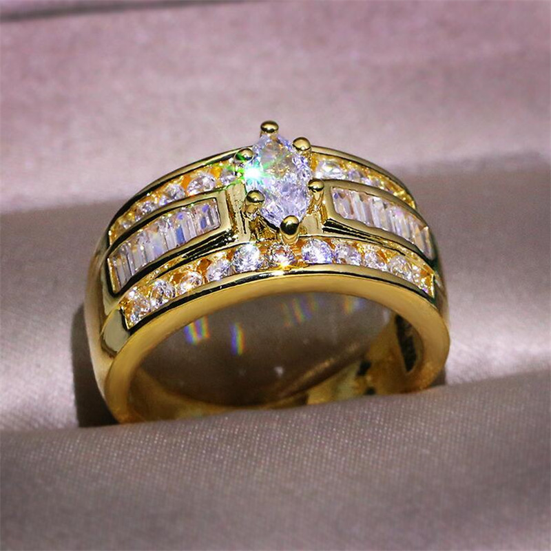 Marquise Cut Topaz CZ Wedding Ring: Sterg Sier & Gold Fill